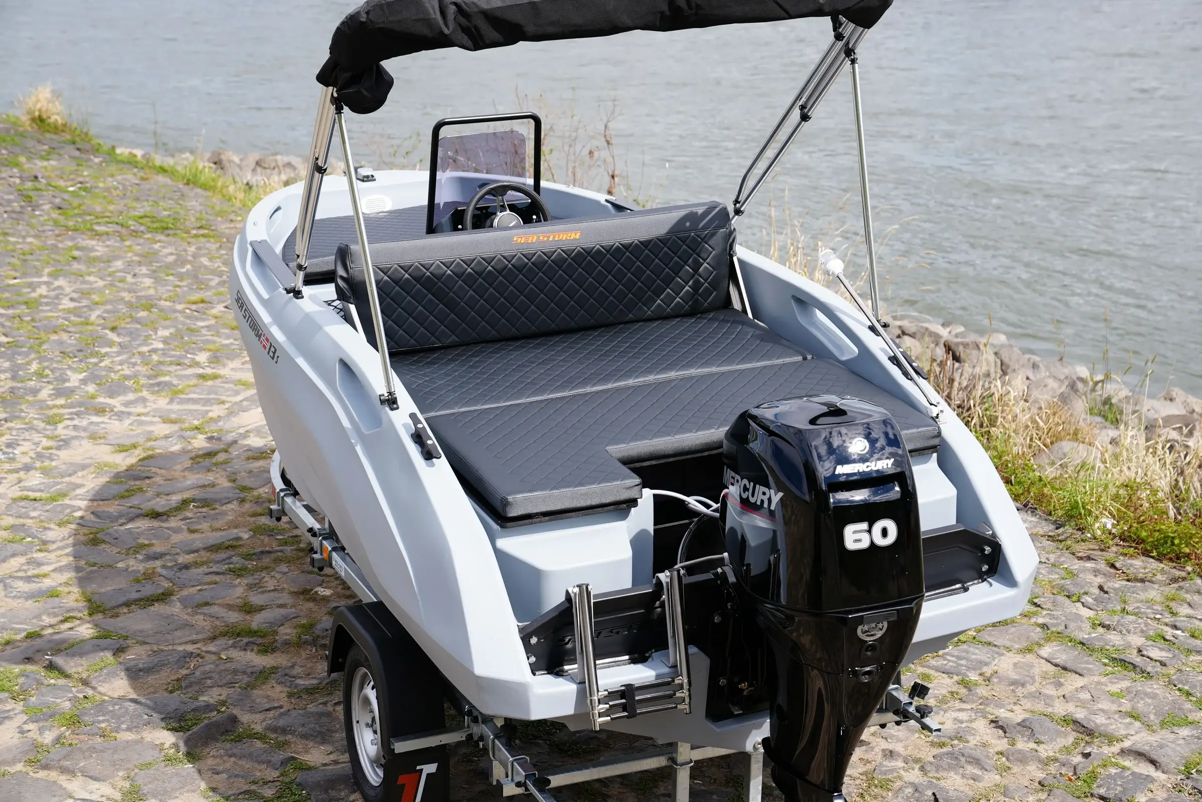 Rear view of the SeaStorm 13s with Mercury F60