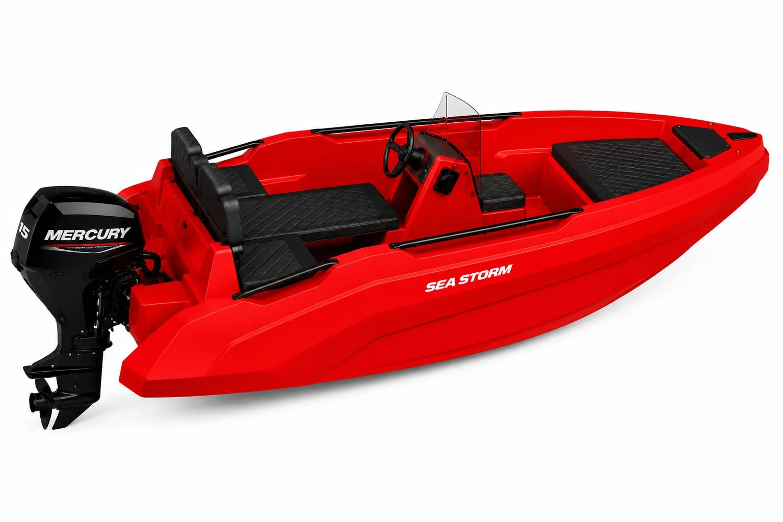 SeaStorm 12 en rouge avec un Mercury F15